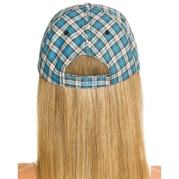 Ganni Unisex Cotton Canvas Baseball Cap Check Azure Blue (MSRP $95)